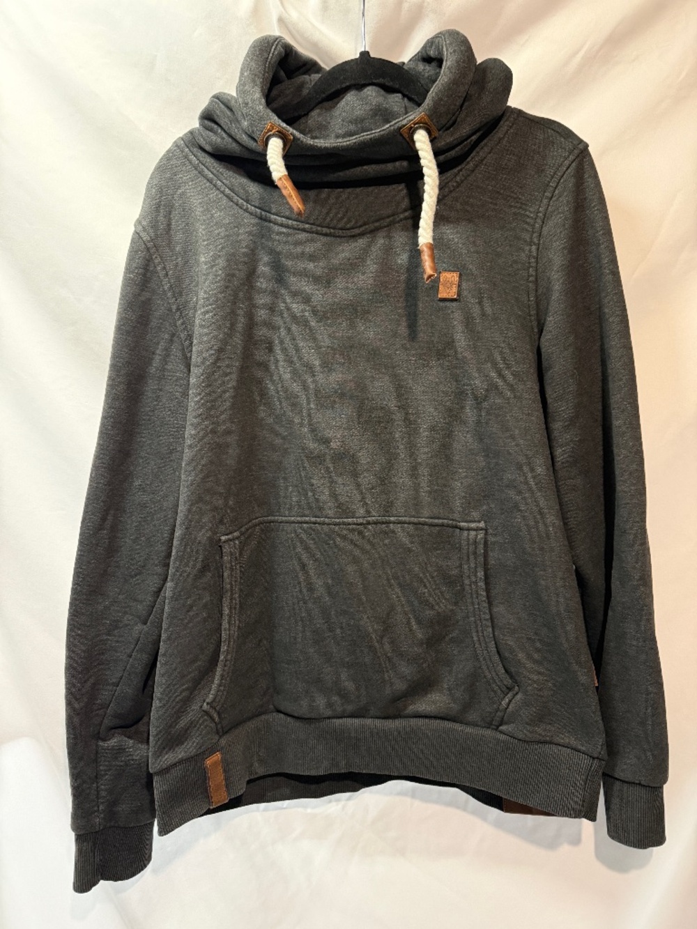 Naketano - XL - Charcoal Cowl Neck Hoodie Rope Drawstring Pullover